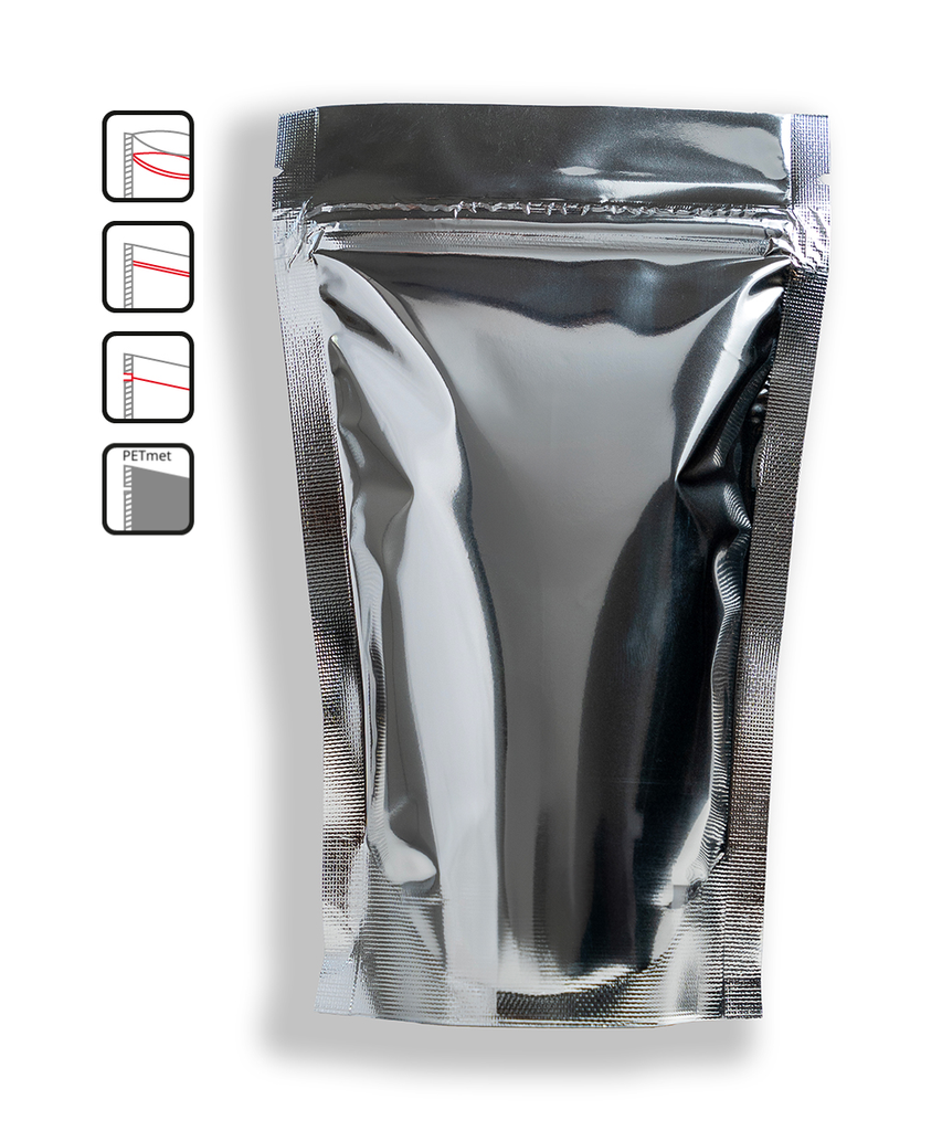 330/1 Doypack PET/PE 110x65x185 mm s metalickým vzhledem 250 ml