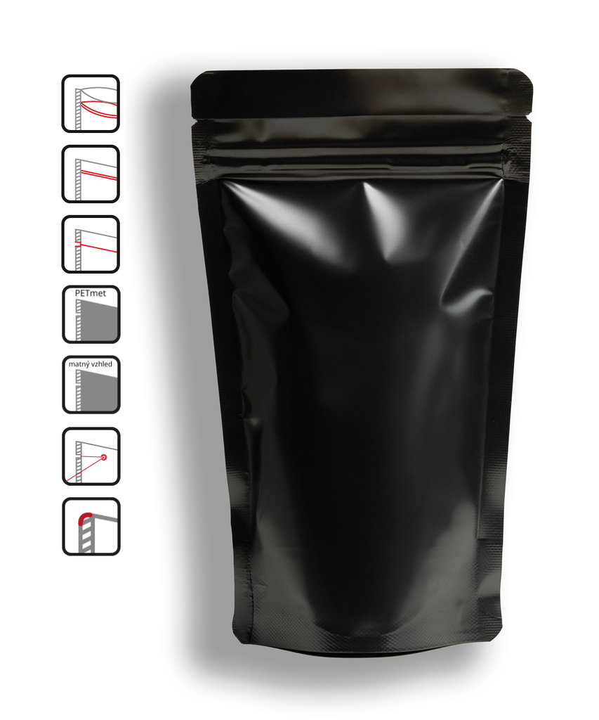 318/1 Doypack PET/PETmet/PE 85x50x145 černý s matným povrchem 100 ml